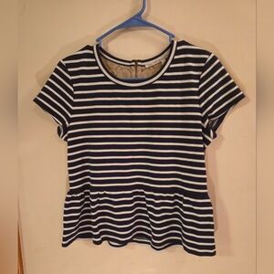 NWT Rachel Roy Navy Blue White Striped Peplum Top - Lace Zipper Back - Size L